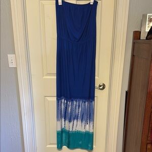 Faded Glory Strapless Blue and White Maxi Dress Sz Large